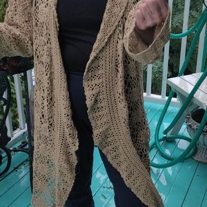 Long crochet ruffled sweater